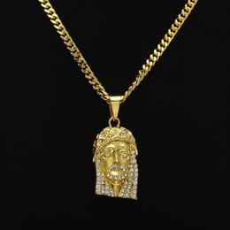 Mens Hip Hop Necklace Jewellery Iced Out JESUS Piece Pendant Necklaces With 70cm Gold Cuban Chain205g