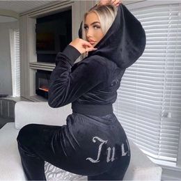 Hot Diamond Korean Velvet Women Tracksuits Designer Pink Hoodie Jacket Autumn Spring Fashion Sports Leisure Two Pieces Pants Set S-2XL