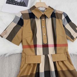 Women's dress Fashion casual spring summer new Korean version temperament slimming lapel short sleeve patchwork vintage plaid shirt dress