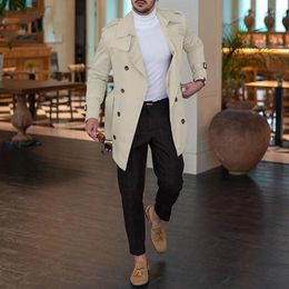 Men's Trench Coats Men Coat Spring Autumn Solid Color Double Breasted Cardigan Large Long Sleeve Loose Turn-down Collar