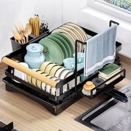 Kitchen Storage Dish Drying Rack 2-Tier Compact Drainboard Organiser Tray Plate Stainless Steel
