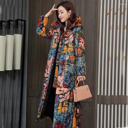 Women's Trench Coats Parka Winter Padded Women Over Knee Thickened Large Korean Slim Down Jacket Printed Cold 905