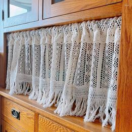 Curtain Handmade Hollow Lace Tassel Cotton Linen Kitchen Short Curtains Crochet Beige Valance Cafe Door Window Drapes Cortinas