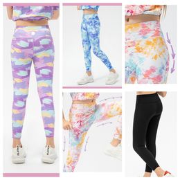 LU-891 Girls' sports training tights Graffiti printed running pants Kids' dance training fitness pants