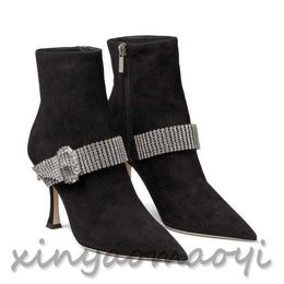 Boots Fashion Sexy Kaza Ankle Boots with Crystal-Embellished Strap Black Brown Women's High Heels Pointed Toe Perfect Booty EU35-39