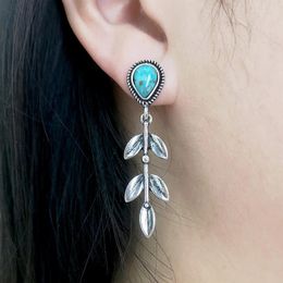 Dangle Earrings European And American Creative Long Water Drop Leaf Shape Colour Retro Turquoise Ear Jewellery Manufacturers Wholesale