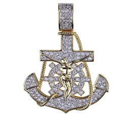 New Arrived 18K Gold Plated Anchor Necklace Pendant with 4MM Tennis Chain Rope Chain Iced Out Full Zircon Mens Jewelry6503932