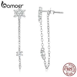 Stud Bamoer Sterling Sier Tassel Flower Ear Studs for Women Fine Jewellery Simple Bright Star Dangle Earrings Wedding Gift