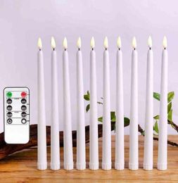 Pack of 8 Warm White Remote Flameless LED Taper Candles Realistic Bright Flicker Bulb Battery Operated 28 cm Ivory LED Candles H124941809