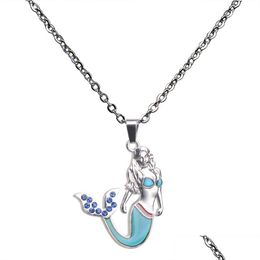 Pendant Necklaces Crystal Mermaid Color Changing Temperature Sensing Necklace Mood Women Children Necklaces Fashion Jewelry Dhgarden Dh43W