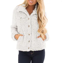 Women's Jackets Winter Fleece Jacket Button Down Lamb Wool Short Cardigan Chest Pocketed Female Chic Coat Outfits Casual Outwear