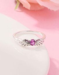 925 Sterling Silver Sparkling Angel Wings Ring with Pink Zirconia Fashion P Style Jewelry Ring For Women9510587