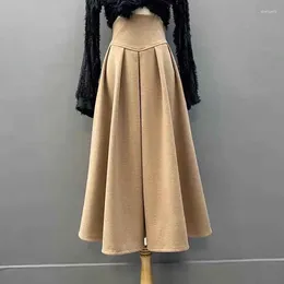 Skirts High Waist Artificial Woollen Skirt Women Autumn Fashion Splicing Solid Pleated Midi Elegant Preppy All Match A Line