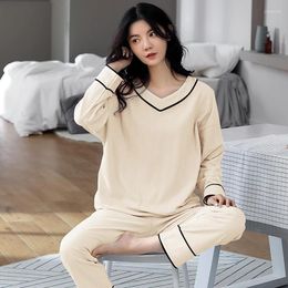 Women's Sleepwear 2024 Spring Autumn Big Size 5XL Women Cotton Pyjamas Long-sleeved Homewear Sets Womens Simple Loose Casual Pijamas