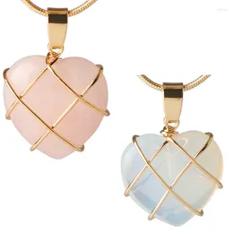 Pendant Necklaces 2024 Fashion Opal Heart Necklace Castle For Woman Girls Rose Quartz Jewelry Accessories Gift