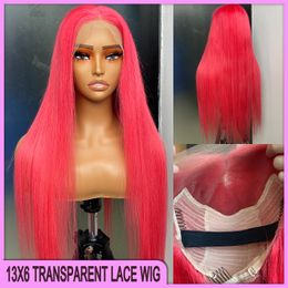 Sale Price Malaysian Peruvian Indian Brazilian Pink Red Silky Straight 13x6 Transparent Lace Frontal Wig 26 Inch 100% Raw Virgin Remy Human Hair