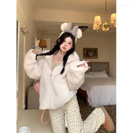 Women's Fur Women Coat Solid Colour Imitation Mink Hooded Eco-friendly Jacket Winter Integrated Warm Top Female Clothing