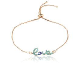 Charm Bracelets Simple Love Design Turkish Gold Chain Bracelet Crstal Blue Eye For Women Girls Dubai1798099