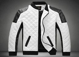 Designer jacket men039s stand collar PU leather jacket coat black and white Colour matching large size motorcycle leather3703981