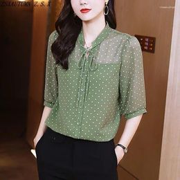 Women's Blouses Korean Summer Elegant Chiffon Shirt Baggy All Match Vintage Casual Tops High Quality Simple Fashion Female Blouse