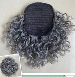 Silver grey human hair pony tail hairpiece wrap around Dye natural hightlight salt and pepper short long loose wave Grey pony2546009