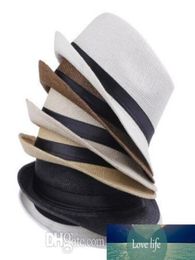Fashion Men Women Straw Hats Soft Fedora Panama Hats Outdoor Stingy Brim Caps Jazz Straw Hat Outdoor Sun Hat 7 Colors Choose2275765