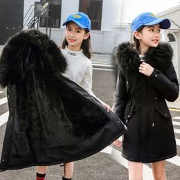5-14年10代の女の子の冬のジャケットとベルベットの温かい子供のウィンドブレイカーコート毛皮の首輪フード付きパーカーチルドレンアウター231229