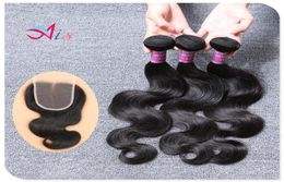 Cheap Brazilian Hair 3 bundles lot with lace closure 100 Brazilian Hair Human Hair Weaves Wavy Body Wave Hair Extensions9708490