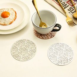Table Mats Hollow Parallel Grid Round Waterproof Non-slip Geometric Placemat Gold Light Luxury Thermal Insulation Mat