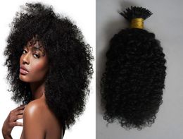 1 Jet Black kinky curly virgin hair I Tip Hair Extensions 100gstrands afro kinky curly hair keratin extensions9553855