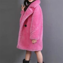 Jesienna zima dzieci sztuczne owce płaszcz dla dzieci dziewczyna gruba swobodna kurtka nastolatka dla dziewcząt FUX FURE ciepłą odzież wierzchnią v40 231229