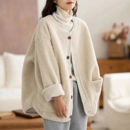 Women's Trench Coats Women Retro Minimalist Pure All-match Warm Thicken Design Loose Basic Winter Korean Stylish Causal Lmitation Lamb Wool