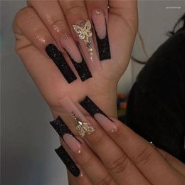 False Nails 24Pcs Ins Super Long T Glitter Wearing Reusable Art Full Cover Artificial Ballerina Elegant Black Pink Fake