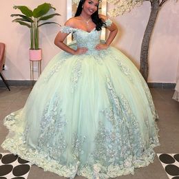 Sage Green Quinceanera Dresses 2024 Formal Luxury Party Beading Lace Appliques Sweet 15 Dress Graduation Ball Gwon Prom Gowns