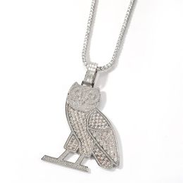 Collana con ciondolo gufo animale ghiacciato, ciondolo in argento placcato oro, micro pavé di zirconi, gioielli hip-hop da uomo, regalo276M