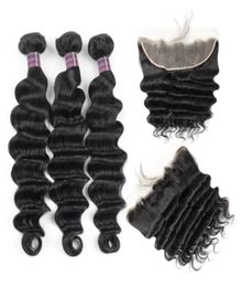 Ishow Brazilian Loose Deep Human Hair Bundles with Closure Kinky Curly Straight 34 PCS with Lace Frontal Peruvian Body For Women 15986176