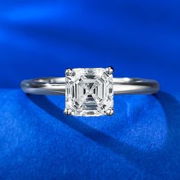 Solitaire Asscher cut Moissanite Diamond Ring 100% Real 925 Sterling Silver Party Wedding Band Rings for Women Promise Jewellery