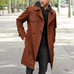 Men's Trench Coats Business Mid-length Double-breasted Jacket Men Windbreaker Stylish Long Coat For Autumn