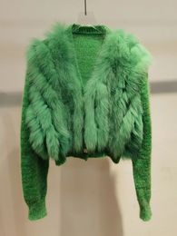 Women Real Fox Fur Oversize Loose Spring Fox Fur Strip Sewed Together Outside Decoration Lady's Fashion Sweater Coat 240102