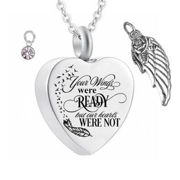 Stainless Steel Angel Wings Cremation Jewelry Ash Necklaces Keepsake Memorial Name customization Urn Pendant Necklace for Ashes291l