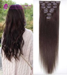 2 Darkest brown clip in hair extensions Brazilian human hair 1622inch 7pcs set human hair clip in extensions for women3471715