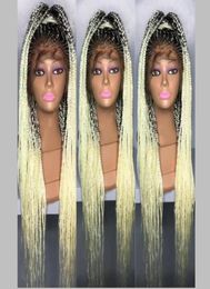 New 13X4quot Lace Frontal Box Braid Wig with Baby Hair HandBraided blackburgundyblonde cornrow braided wig Wigs for afr9777845