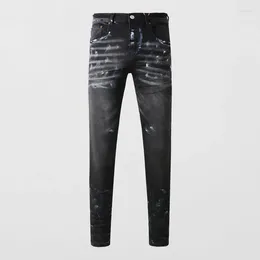 Men's Jeans Street Trends Fashion Retro Black Gray Stretch Skinny Fit Ripped Men Painted Designer Hip Hop Brand Pants Hombre