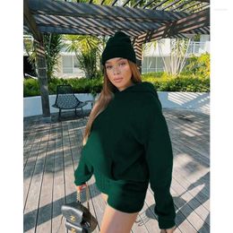 Women's Tracksuits Autumn And Winter Solid Color Thick Fleece Hooded Long Sleeve Hoodie Fashion Casual Shorts Set Clothes For Women