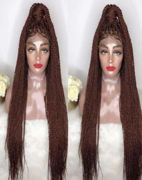 Top Selling High Density Braided Lace Front Wigs Box Synthetic Fibre Wigs Thick Full Hand Synthetic Hair Micro Havana 9769118