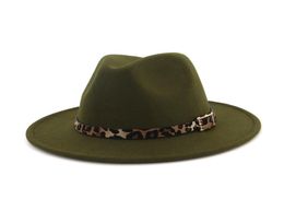 2019 Woollen Felt Hat Panama Jazz Fedoras hats with Leopard belt Flat Brim Formal Party And Stage Top Hat for Women men unisex6407362