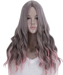 WoodFestival harajuku pink wig gradient blending grey cosplay long heat resistant wigs curly wavy wig synthetic hair high quality4010337