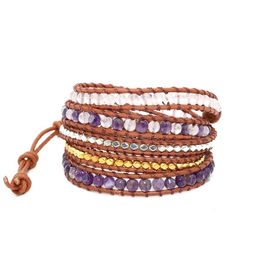 Bangle Mix Natural Stones 5 Layers Leather Wrap Bracelets Multilayer Weaving Beaded Bracelet Handmade Bracelet
