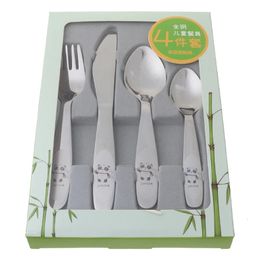 4pcs/set Baby Spoon Food Feeding Fork Knife Utensils Set Stainless Steel Kids Learning Eating Habit Children Tableware 240102