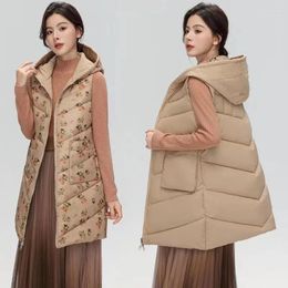 Women's Vests 2024 Wearing Hooded Cotton Vest Women Warm Autumn Winter Jacket Korean Double-Sided Coat Female Sleeveless Waistcoat